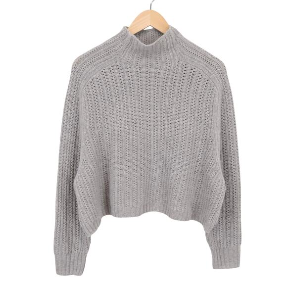 NWOT Madewell 100% Merino Wool Pointelle-Stitch Mockneck Sweater Grey Small - Picture 2 of 7